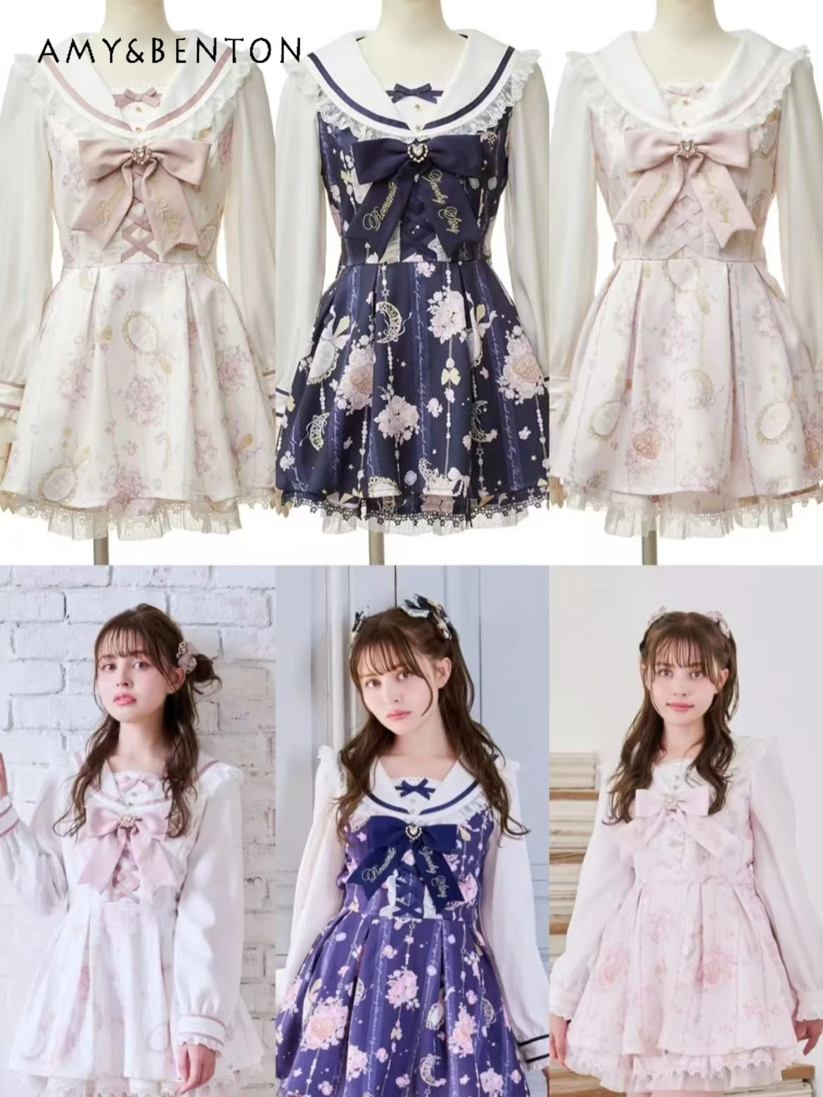 

Liz Star Moon Gemstone New Lolita Puffy Dress Sweet Cute Mine Series Mass-Produced Printed Long Sleeve Slim Dress for Women