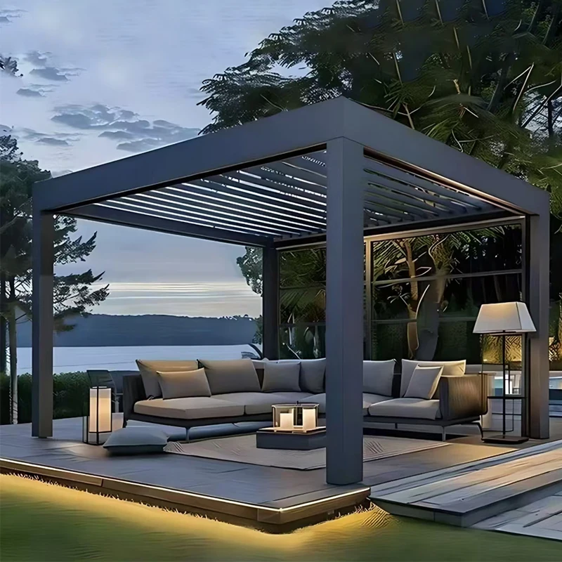 

Моторизованная водонепроницаемая уличная алюминиевая беседка с жалюзи, беседка, биоклиматический садовый козырек от солнца, терраса, выдвижной навес, роскошный