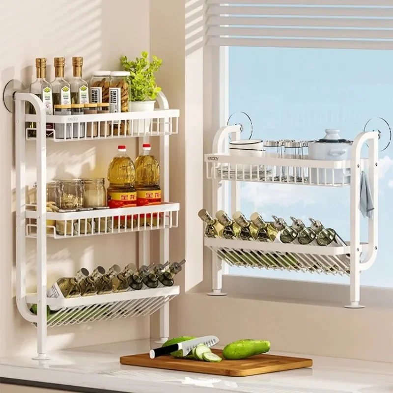 ‌Slim Spice Organizer Rack -Countertop to Wall Oil Bottle Holder Narrow Kitchen Shelf for Condiments Space Saving Pantry Storage