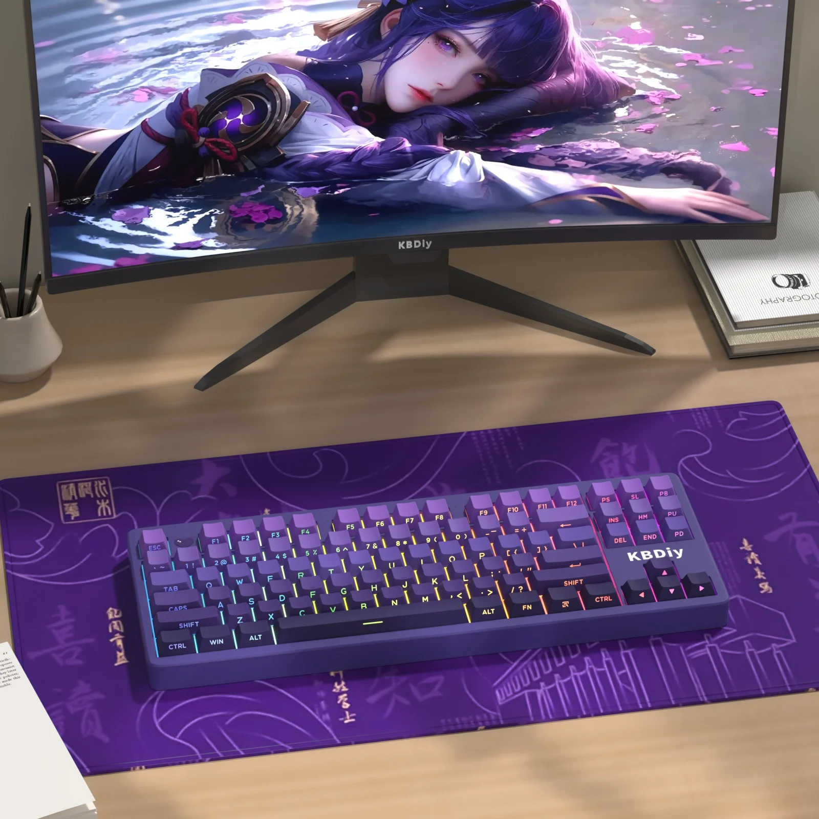 Imagem -06 - Kbdiy-pbt Keycap para Teclado Mecânico Gradiente Roxo Keycaps Lado Impresso Cereja Perfil Personalizado 133 Teclas Grupo Rgb Backlit