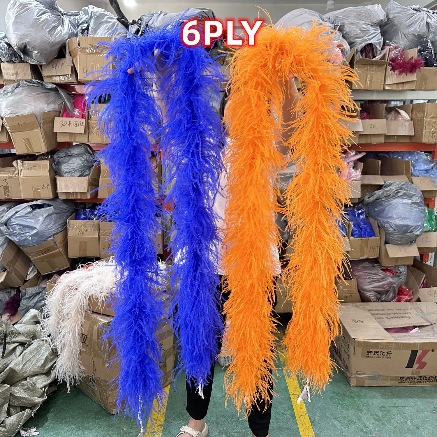 6 Layer Colored Ostrich Feathers Boa 1-4Meters Long Natural Plumas Scarf for Carnival Fashion Show Clothing Sewing Feather Shawl