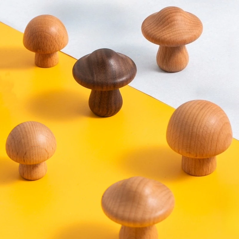 Mushroom-shaped furniture handle drawer beech handle children's room decoration cabinet wooden handle