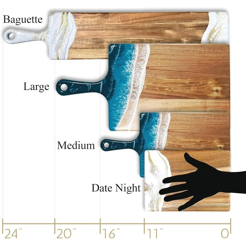 เขียงชีสไม้กระถินเทศสีน้ำเงินกรมท่าและสีขาวผสมเรซิ่น |   เขียงเสิร์ฟชาร์กูเตอรีสุดหรู ทำด้วยมือ |   5 x 24
