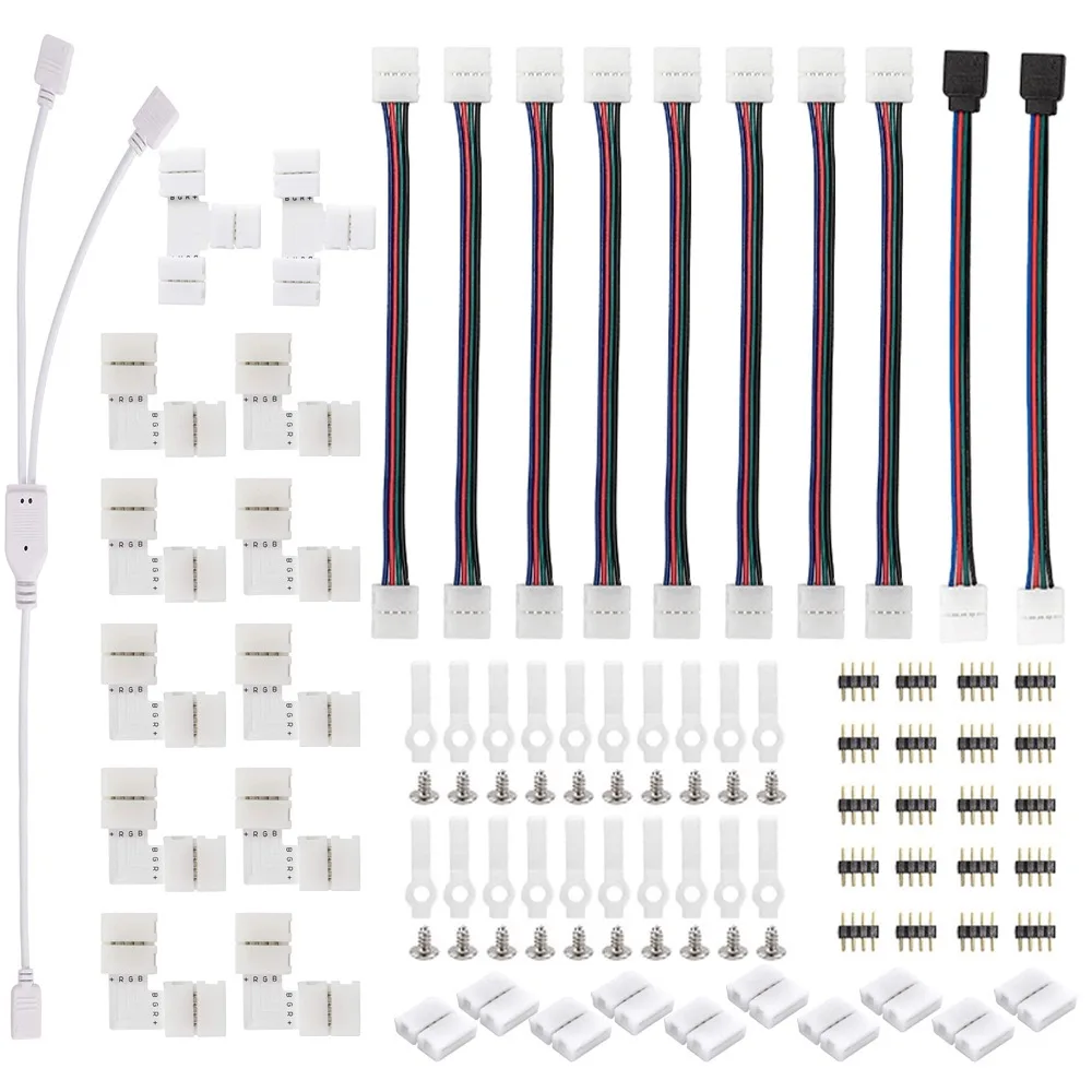 5050 4-Pin RGB  LED Strip Light Connector Kit with T/L-Shaped Strip Led Strip Clips Wire Connection Terminal Splice LED Strip