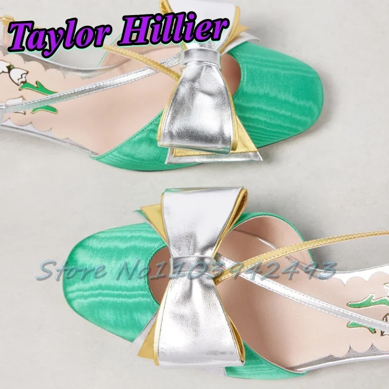 

Butterfly-Knot Heeled Sandals Slingback Heels Women Luxury Designer Shoes Summer Mixed Color Sandalias De Mujer Square Toe Shoe