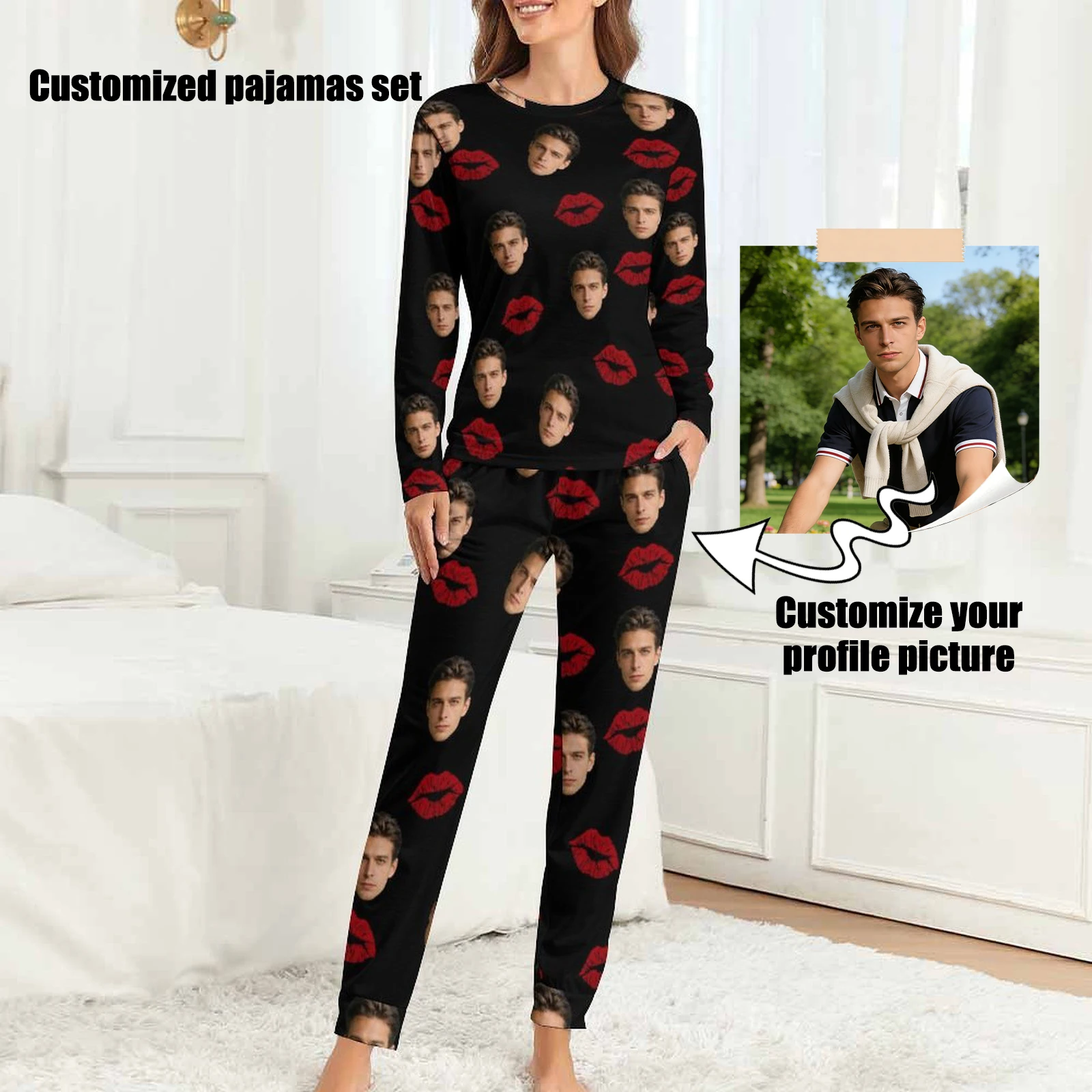 

Женский пижамный комплект по индивидуальному заказу, пижама с индивидуальным лицом, аватар, подарок на День святого Валентина