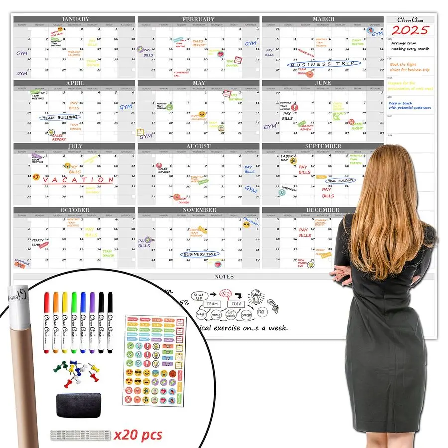 

CLEAN Large Dry Erase Wall Calendar 48x58 12month 2026 Undated Reusable Yearly Calendar for Home, Office, School Projects Jumbo
