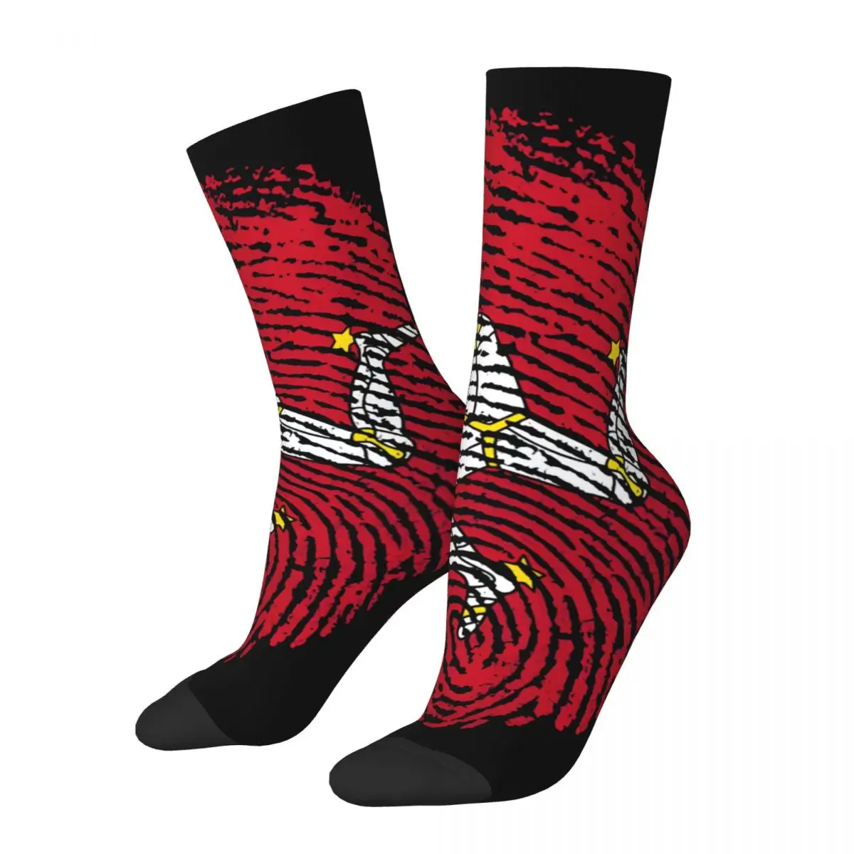 

Vintage Fingerprint Men's compression Socks Unisex I-Isle Of Man Street Style Seamless Printed Novelty Crew Sock