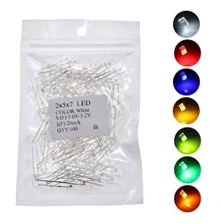 100pcs/pack 2x5x7 Square LED Emitting Diode Lamp White Red Green Blue Yellow Orange DIY Indicator