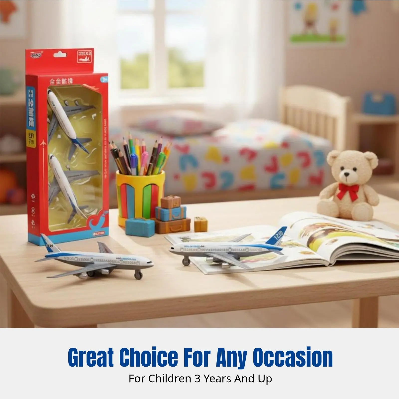 Alloy Airplane Model for Children, Realistic Passenger Jet Toy, Pullback, Gift Box, Gift