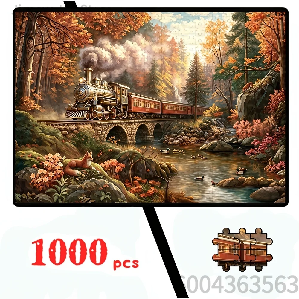 Art Jigsaw Puzzle, Autumn Steam Train, Robin Bird Wildflowers, Three Cute Puppies, Snowy Winter Church, Home Decor