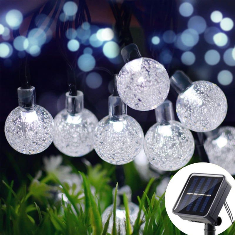 

20/50/100LED Outdoor Patio Solar Crystal Globe LED String Lights 8 Lighting Modes Fairy Christmas Garland for Garden Decoration