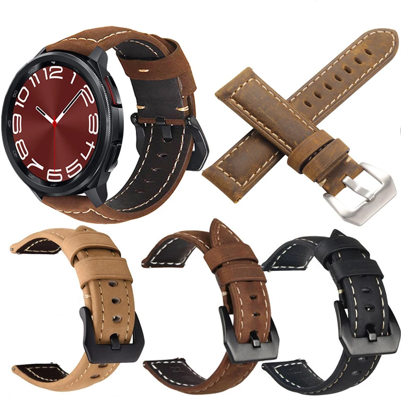 

20mm Quick Release Leather Straps for Samsung Galaxy Watch 6 classic Quality Genuine Retro Genuine Leather Watchband Accessories