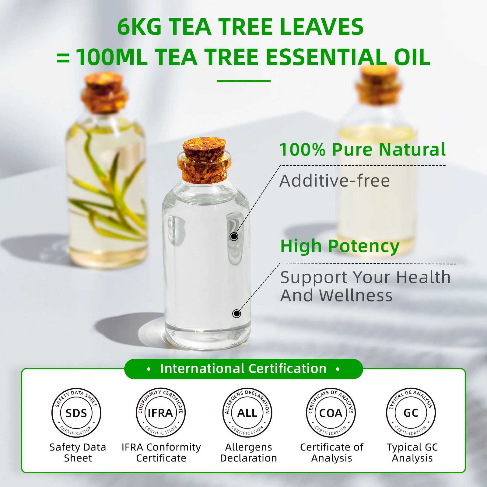 HIQILI 100ML Tea Tree Oli Essenziali per Diffusore Umidificatore Aromaterapia Massaggio Olio Aromatico per Candele Fare Sapone Cura Dei Capelli