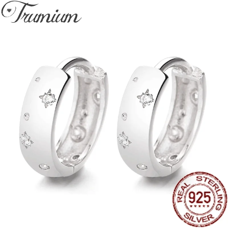 

Trumium Real 925 Sterling Silver Starburst Huggie Hoop Earrings for Women Girls Gifts Daily Fine Jewelry