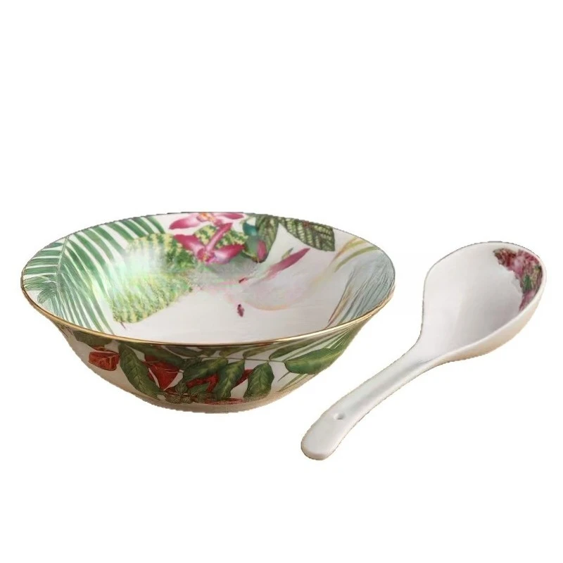 

Porcelain tableware set, light luxury family restaurant dishes, spoons, large soup bowls