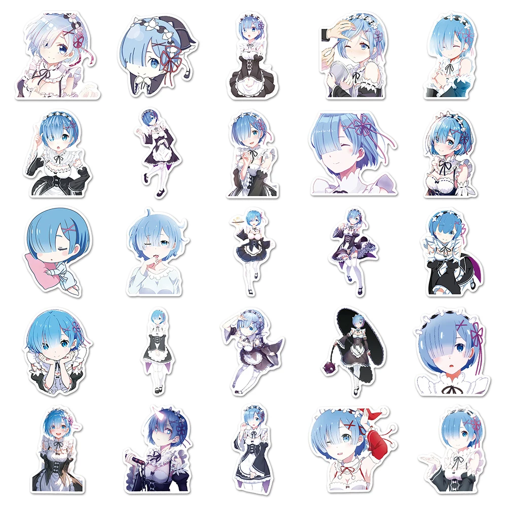 10/30/51 قطعة أنيمي إعادة: الحياة في عالم مختلف من الصفر ملصقات ريم الكرتون ملصق الهاتف المحمول الغيتار سيارة سكيت الشارات