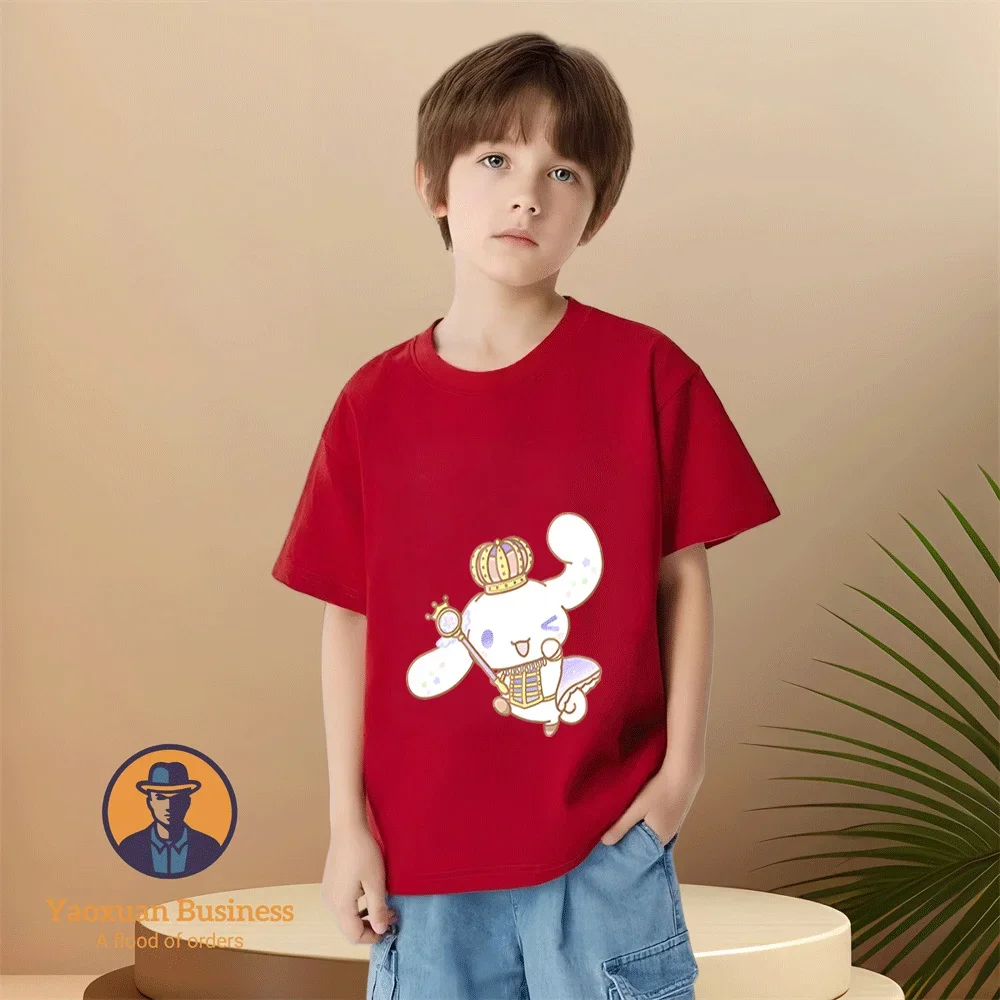 

2026 Simple Trendy Round Neck Pure Cotton Tee Boys Girls Cinnamon Cartoon Hot Sale Kidswear