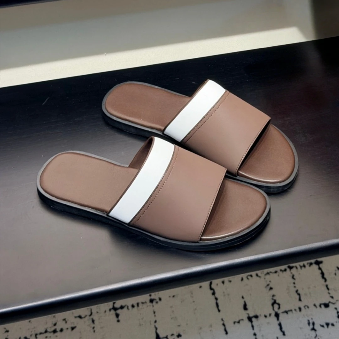 

Handmade Men's Shoes Luxury Brand Cowhide Sandals Beach Fashion Slippers Gifts Indoor Outside Footwear Casual Business Slides