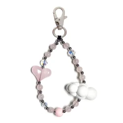 Keychain Red Heart Keyring Y2K Accessories Cloud Key Chain Colored Beads Keychains Pendant Women Boho Fashion Jewelry Gift