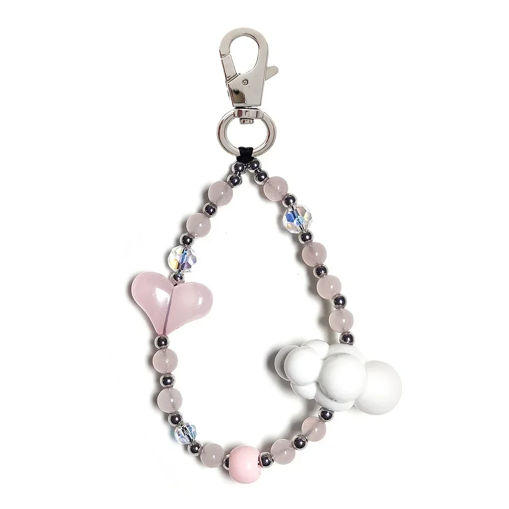Keychain Red Heart Keyring Y2K Accessories Cloud Key Chain Colored Beads Keychains Pendant Women Boho Fashion Jewelry Gift