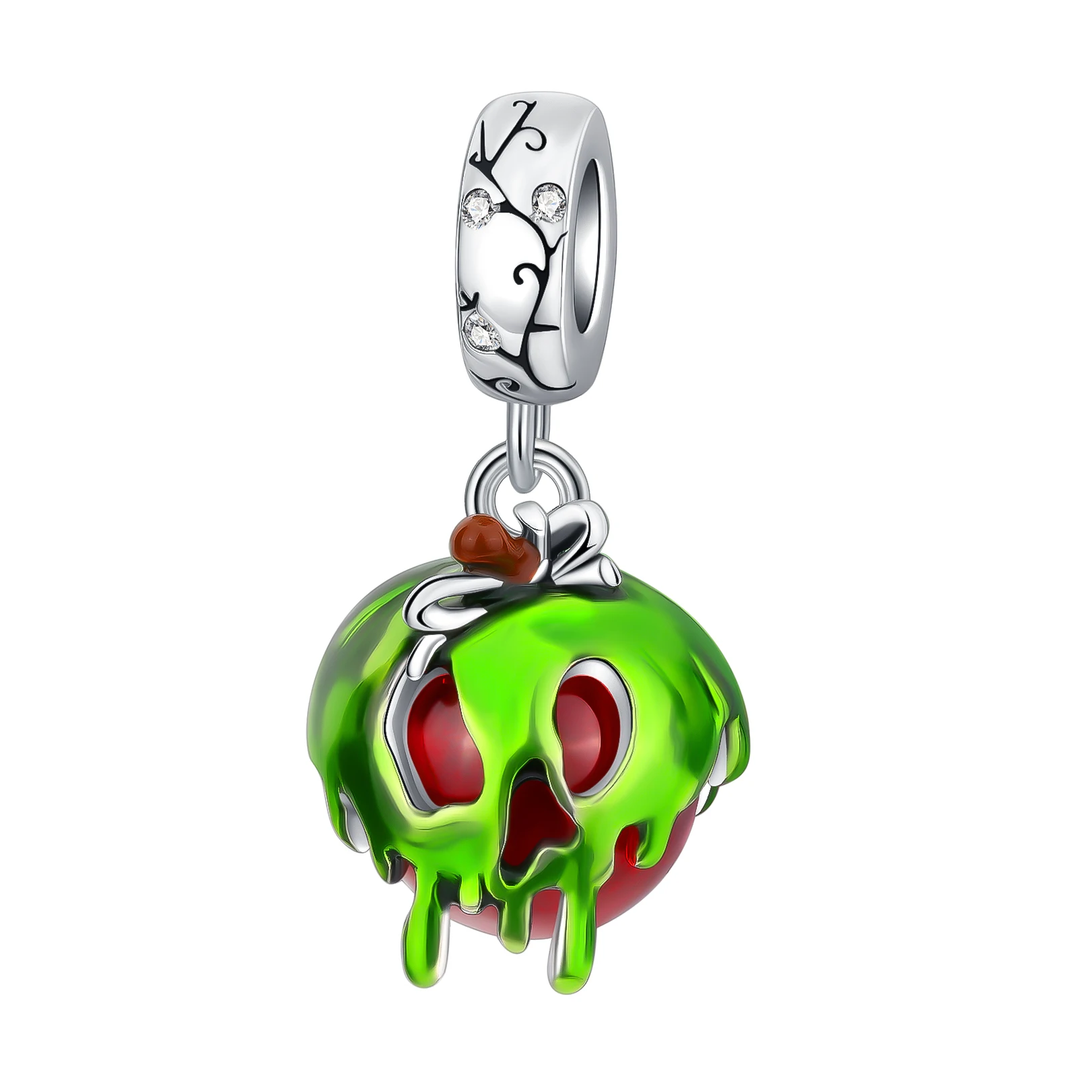 Colgante de plata de ley 925 para mujer, dije con cabeza de calavera y manzana verde, compatible con pulseras Pandora originales, regalo de joyería artesanal