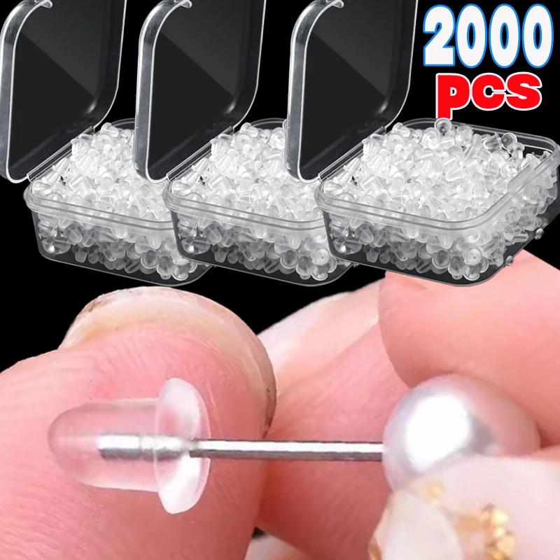 

2000 шт. с коробкой, прозрачные резиновые затычки для ушей, задняя пробка для сережек, шпильки для сережек-гвоздиков, сделай сам, силиконовые заглушки, задние пробки