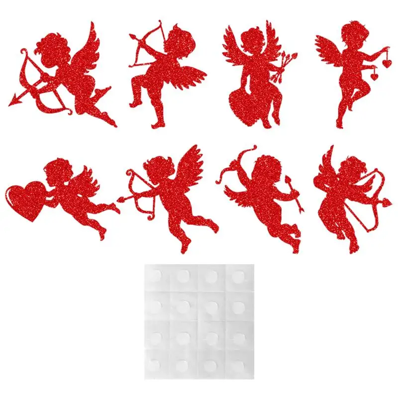 

8pcs Cupid Window Decals Valentine's Day Window Decals Lovers Celebrate 14 February 2025 Happy Valentine Day Party Decoration