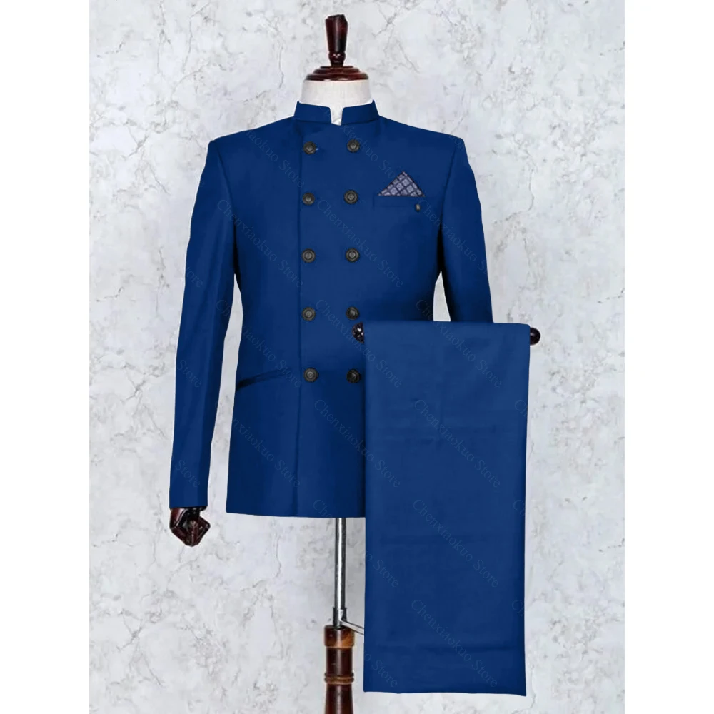

Men's Double Breasted Mandarin Collar Suit Set Formal Wedding Party Blazer with Trousers Fashion Slim Business Prom Outfits