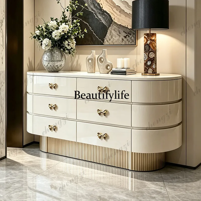Italian light luxury solid wood chest, bedroom high-grade paint, bedside jewelry cabinet, French cream wind cabinet