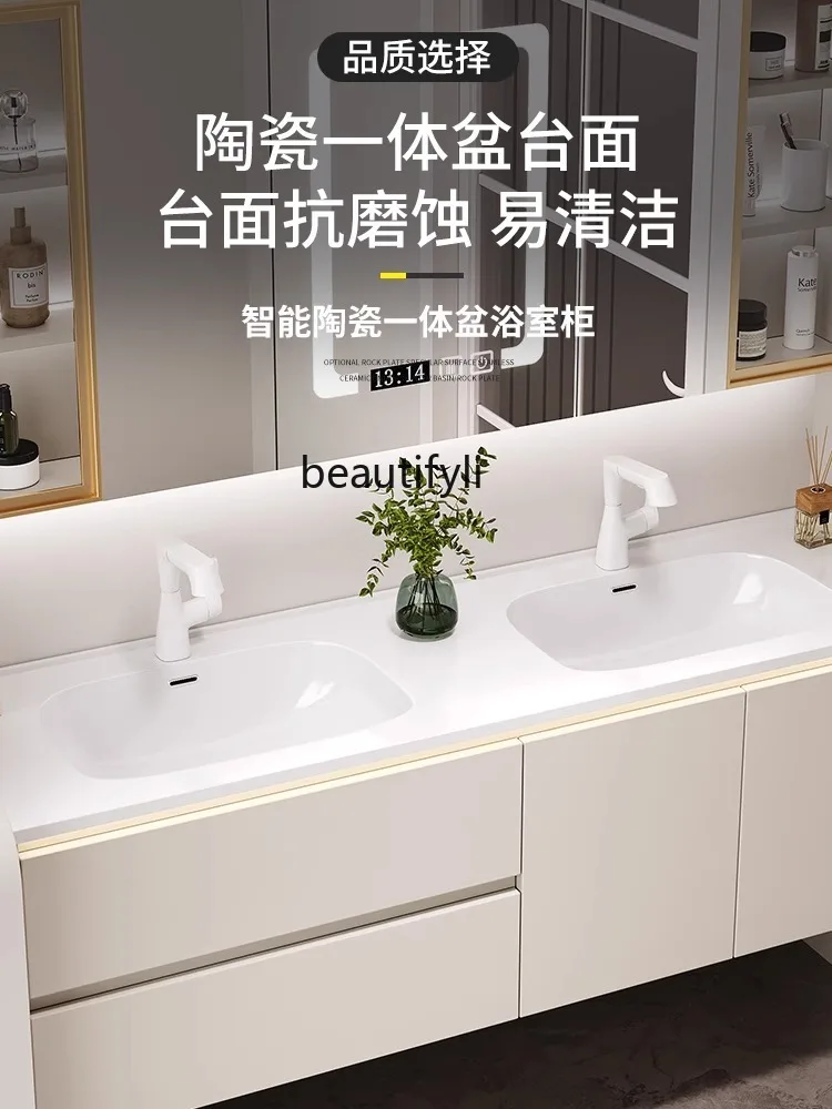 Bathroom Cabinet Combination Ceramic Basin Double Basin Modern Minimalist Bathroom Table Hand Washing Washbasin Cabinet