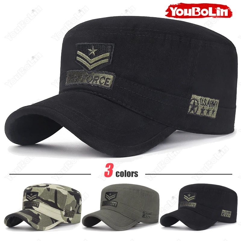 Militärmütze mit flachem Oberteil, Unisex, Outdoor-Freizeit-Sportmütze aus Baumwolle, Militärakademie-Kadettenmütze, Papa-Mütze, Sonnenhüte