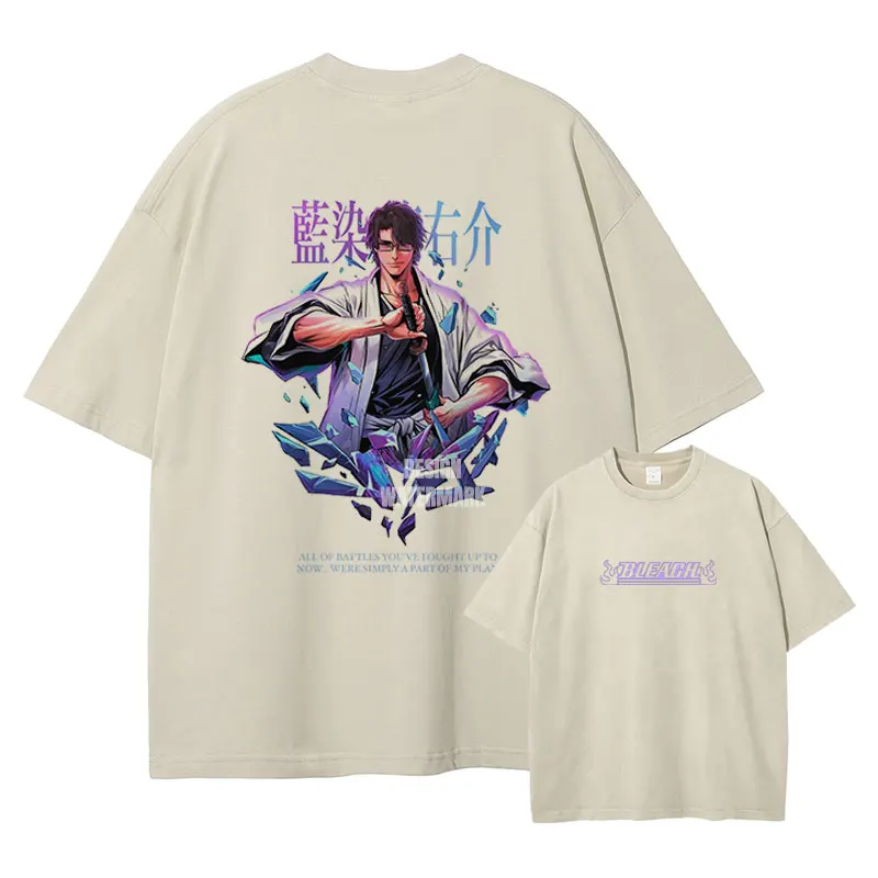 

Bandai Anime B-Bleach T Shirt Oversized Vintage Washed Unohana Retsu T-shirts Retro Harajuku Renji Uryuu Ichigo Tops Tees Man