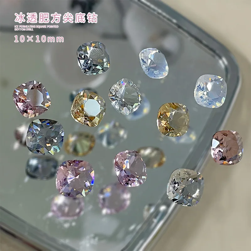 20PCS Top Sparkle Transparent Pure Color 10mm Fat Square Sharp Diamonds Nail Art Rhinestones Gems Decorations Manicure Charms