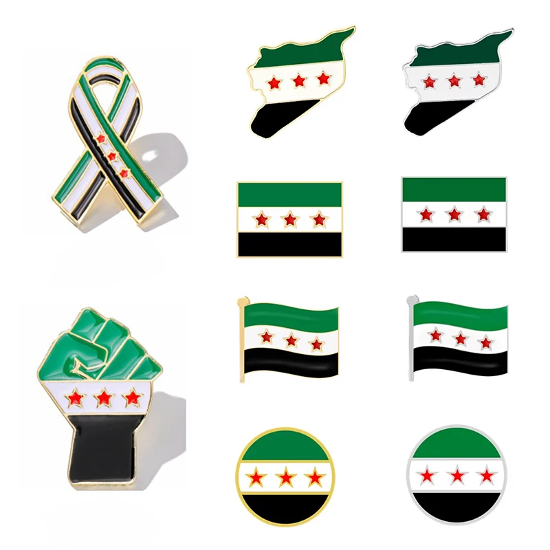 Syria Arab Republic Flag Map Pendant Pin Brooches Metal National Emblem Syrian Badges Clothes Lapel Pins Decoration Accessories