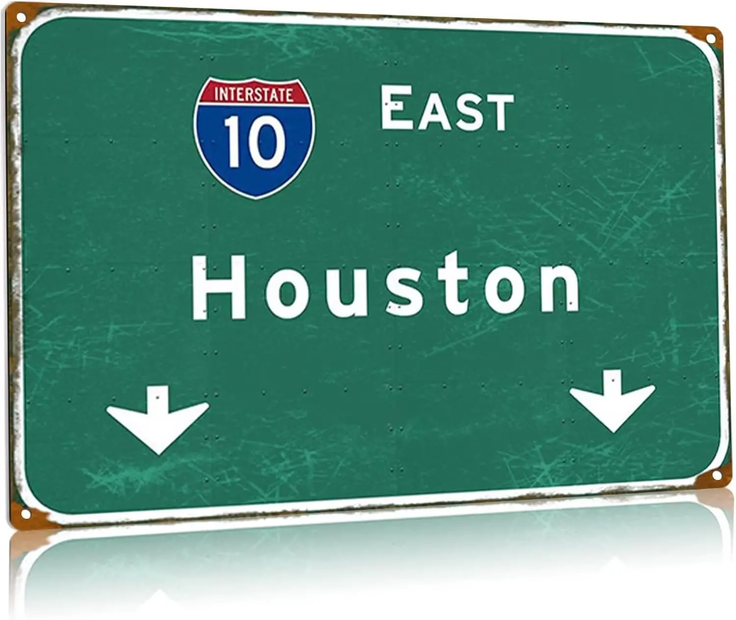 East Houston Metal Tin Sign Interstate 10 Direction Sign Airport Highway Iron Sheet Plaques Bar Club Restaurant Garage Wall sign