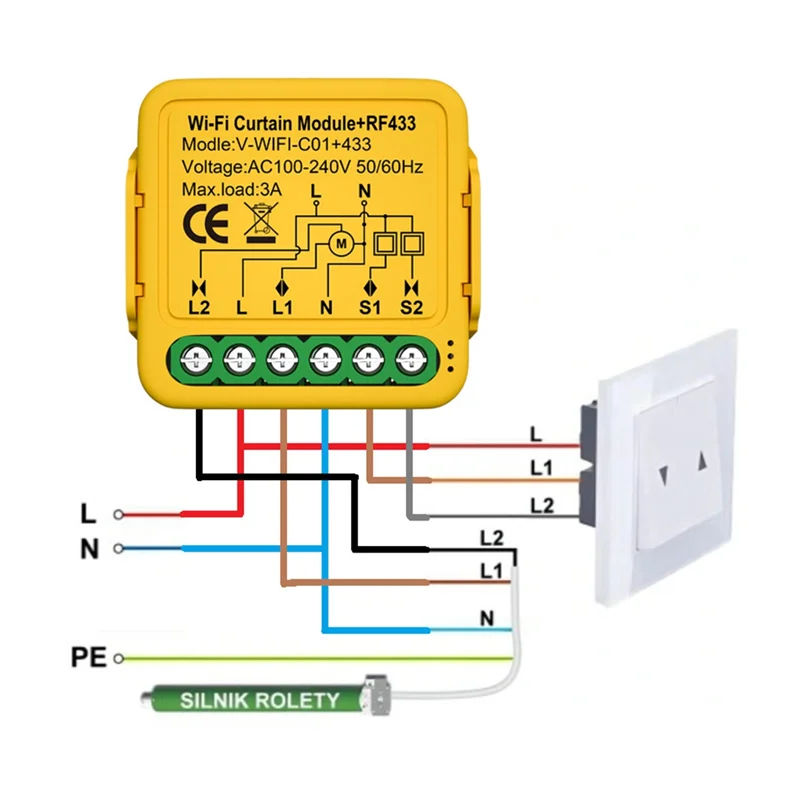 Tuya Smart Wifi RF433 Curtain Switch Module Control For Electric Roller Shutter Blind Motor Works With Alexa-ABXK