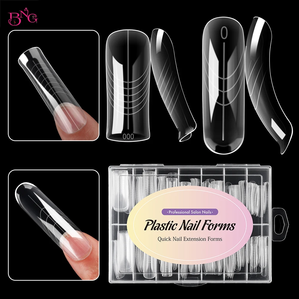 

BNG Clear Nail Extension Forms Elegant Square Top Molds For Nails Quick Building Mold Dual Forms Full Cover Nail Form 140PCS