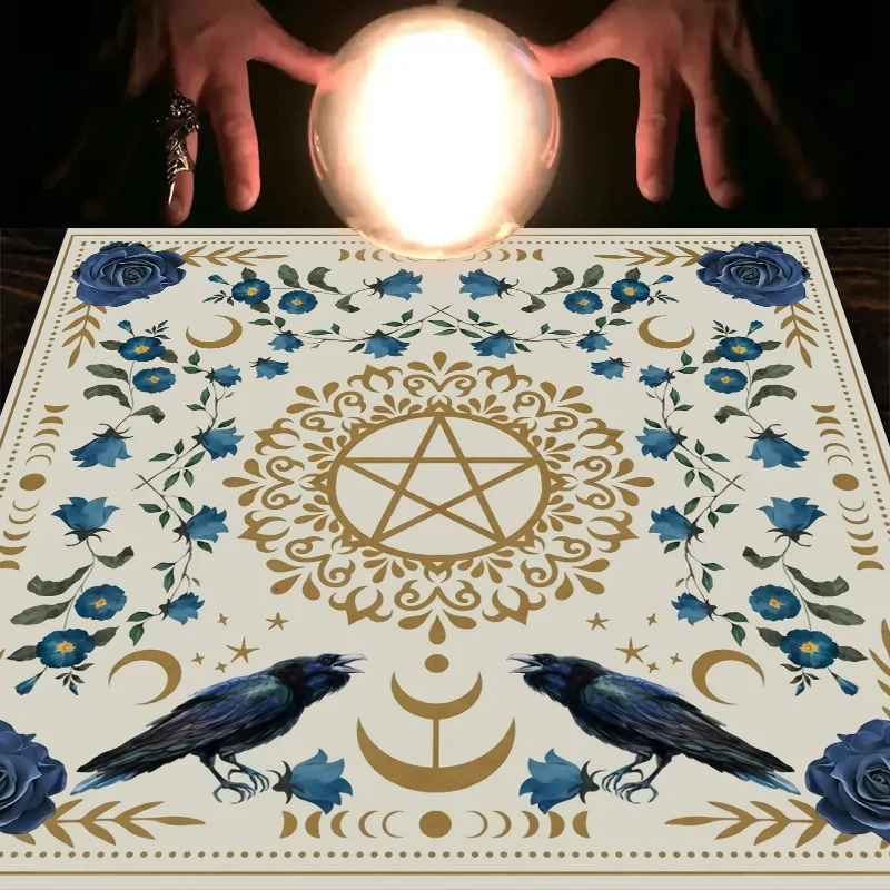 1pc Moon phase flower bed cloth, altar cloth, sun and moon plant tarot card cloth, tarot card tablecloth