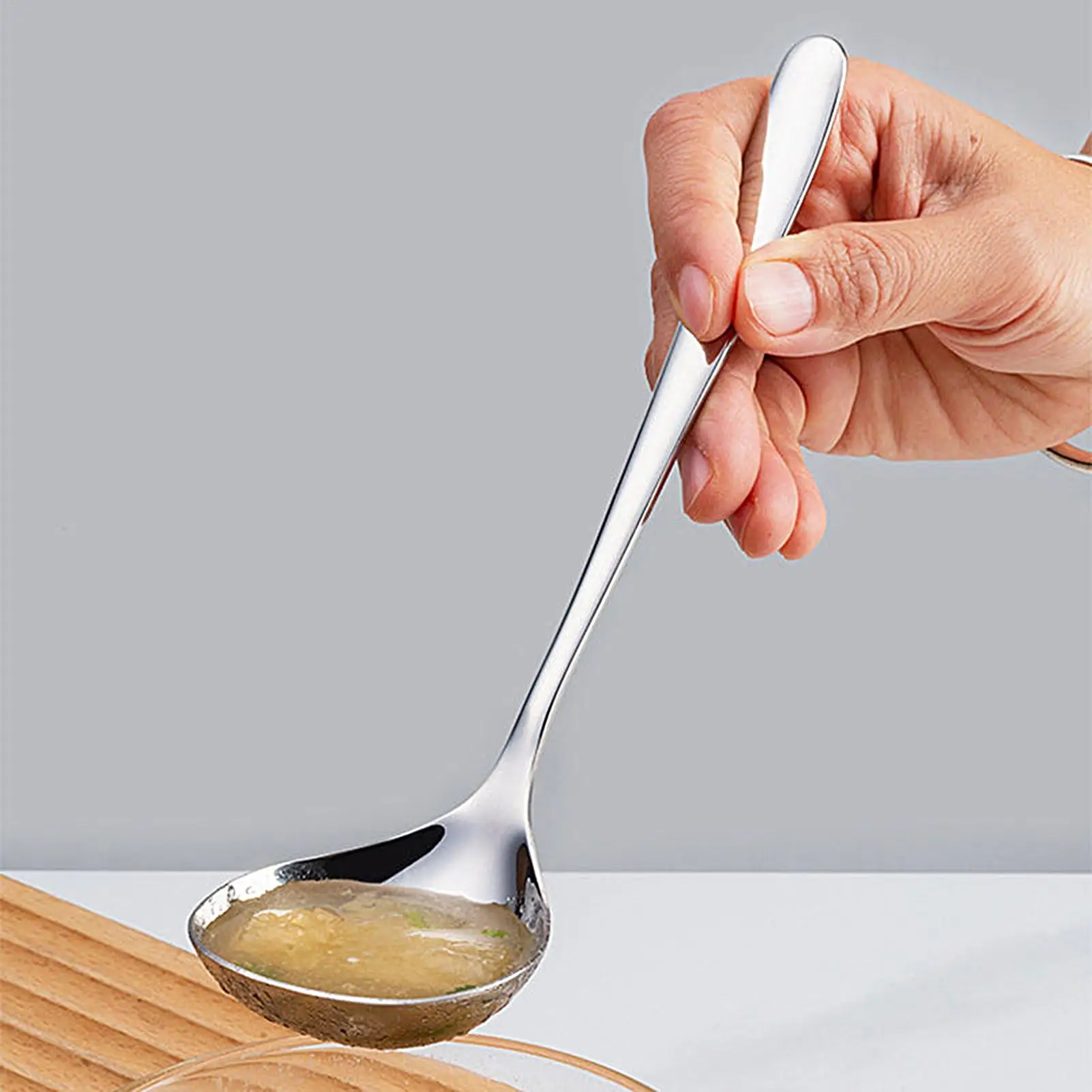 Deep Soup Spoon Stainless Steel Scoop With Long Handle Durable Kitchen Utensil For Dessert Kitchen Hotel Yogurt Ice Cream