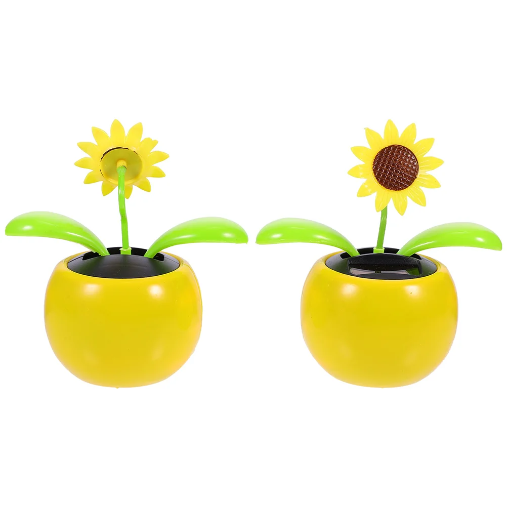 Solar Automatic Swing Car Ornaments (sunflower) Toy Dashboard Decorations Dancing Office Plastic Prop Powered