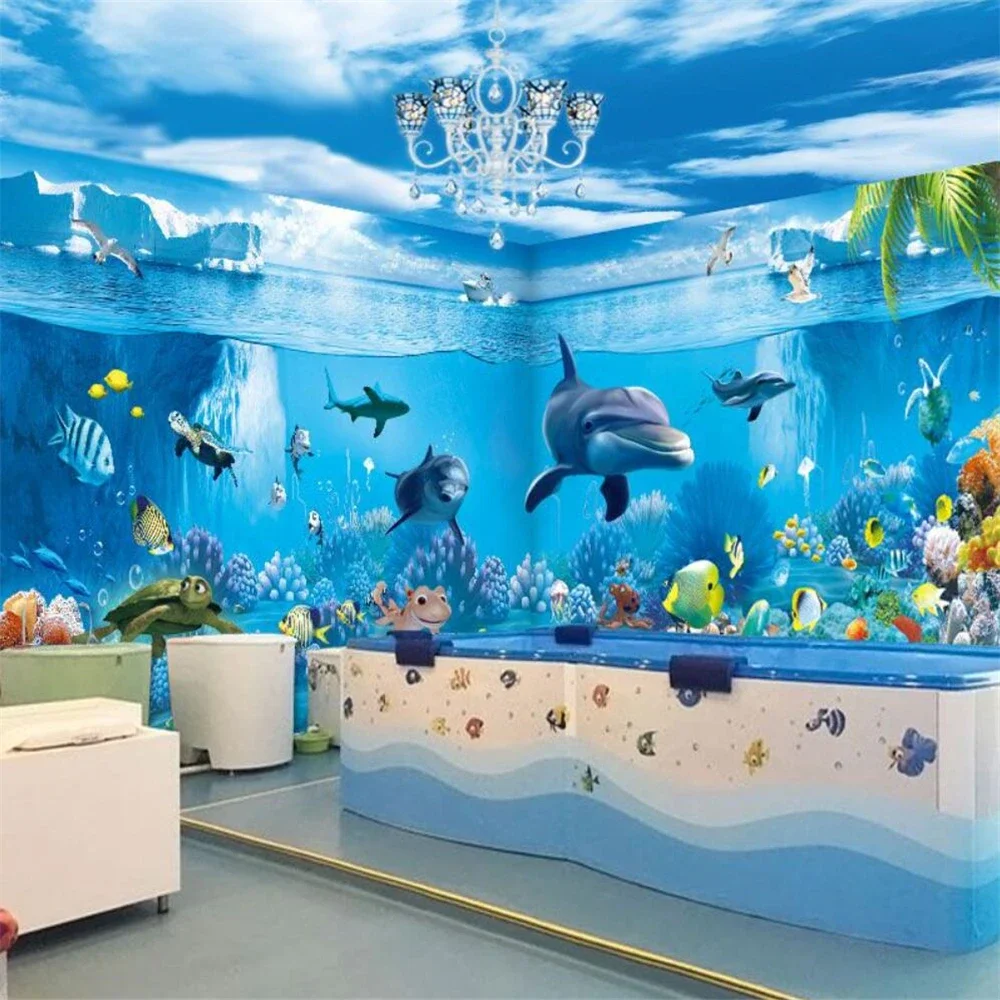 custom 3d ocean mural mother baby shop Natatorium children's room underwater world wallpaper theme hotel background wall paper