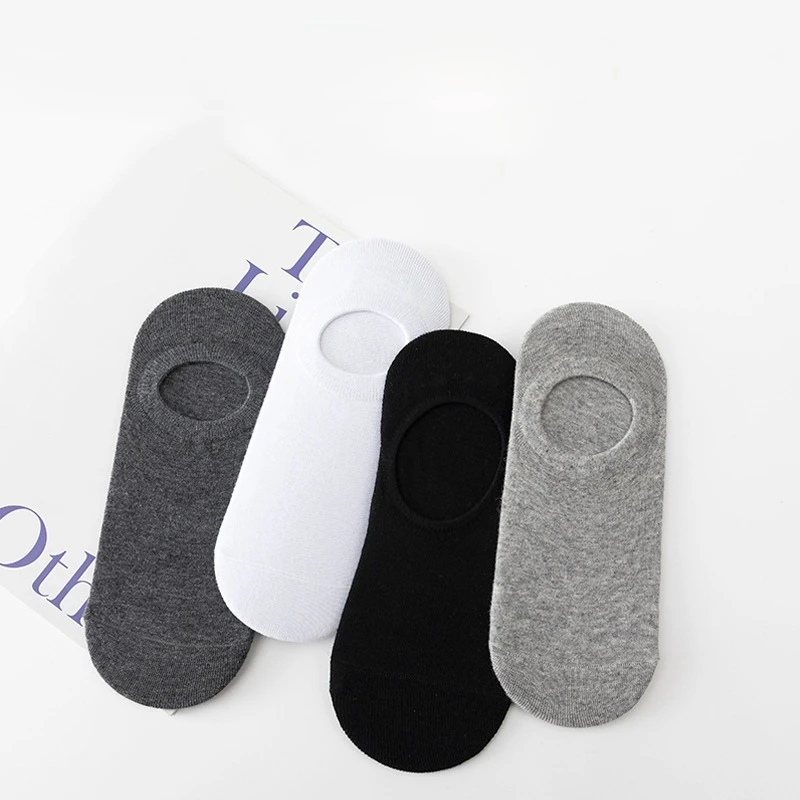 Socks Men Short No Show Low Cut Ankle Cotton Thin Black White Multipack Non-slip Silicone Summer Breathable Invisible 5pair /Lot