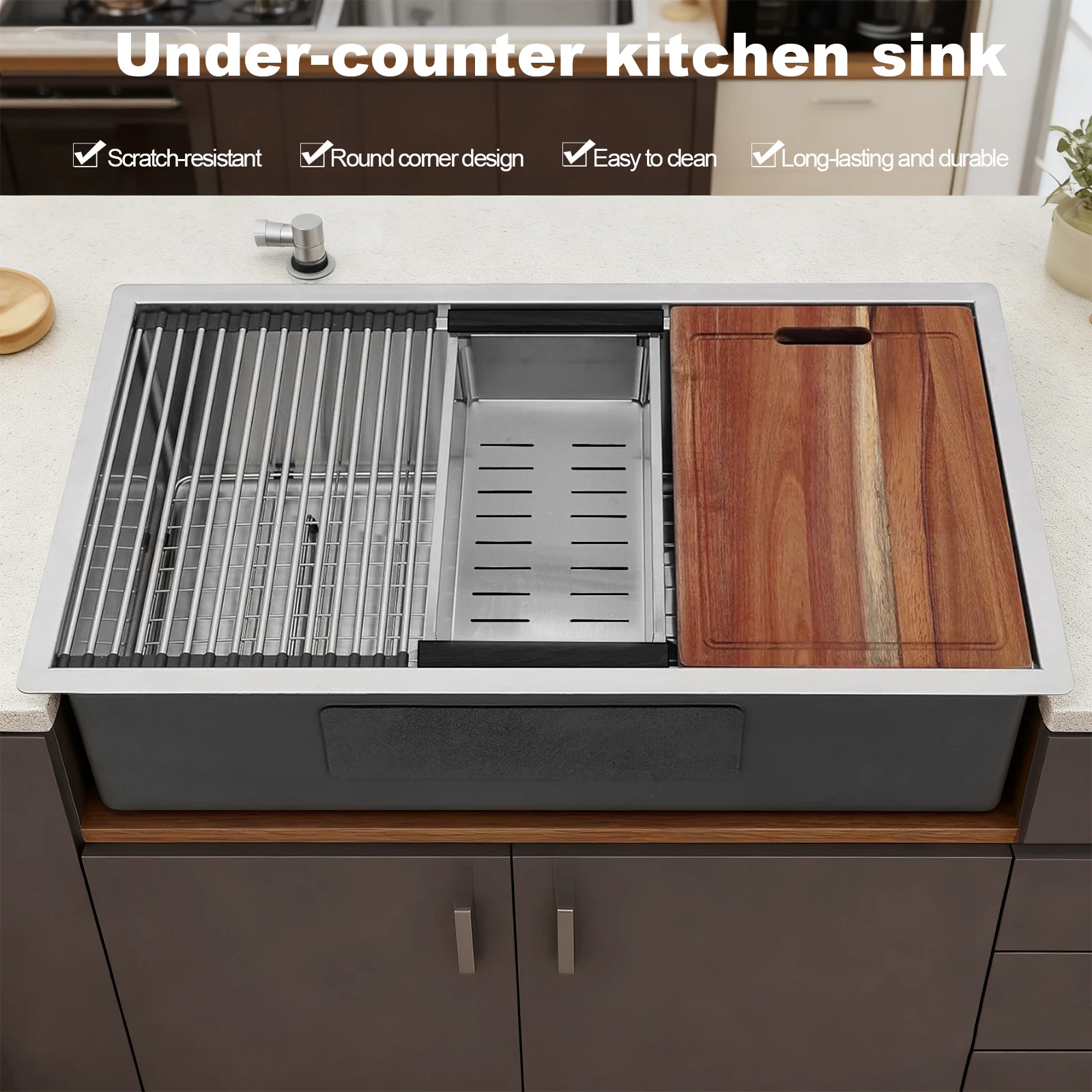 

Kitchen Sink Undermount 30 inch Undermount Sink Ledge Workstation Deep Single Bowl 16 Gauge Stainless Steel Kitchen Washing Sink