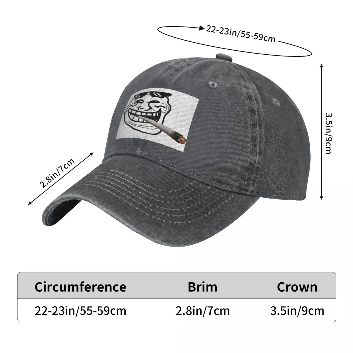 Novelty TROLL Face Meme Funny 5 Baseball Caps Fashion Denim Hats Outdoor Adjustable Casquette Sports Baseball Cowboy Hat