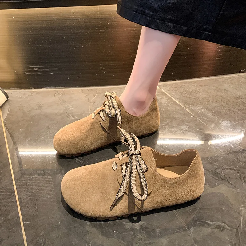 

2025 New Style Large Size Women's Flats 41-43 Wide Chubby Feet Retro Boken Shoes Autumn New Style Puff Toast Shoes Casual Shoes