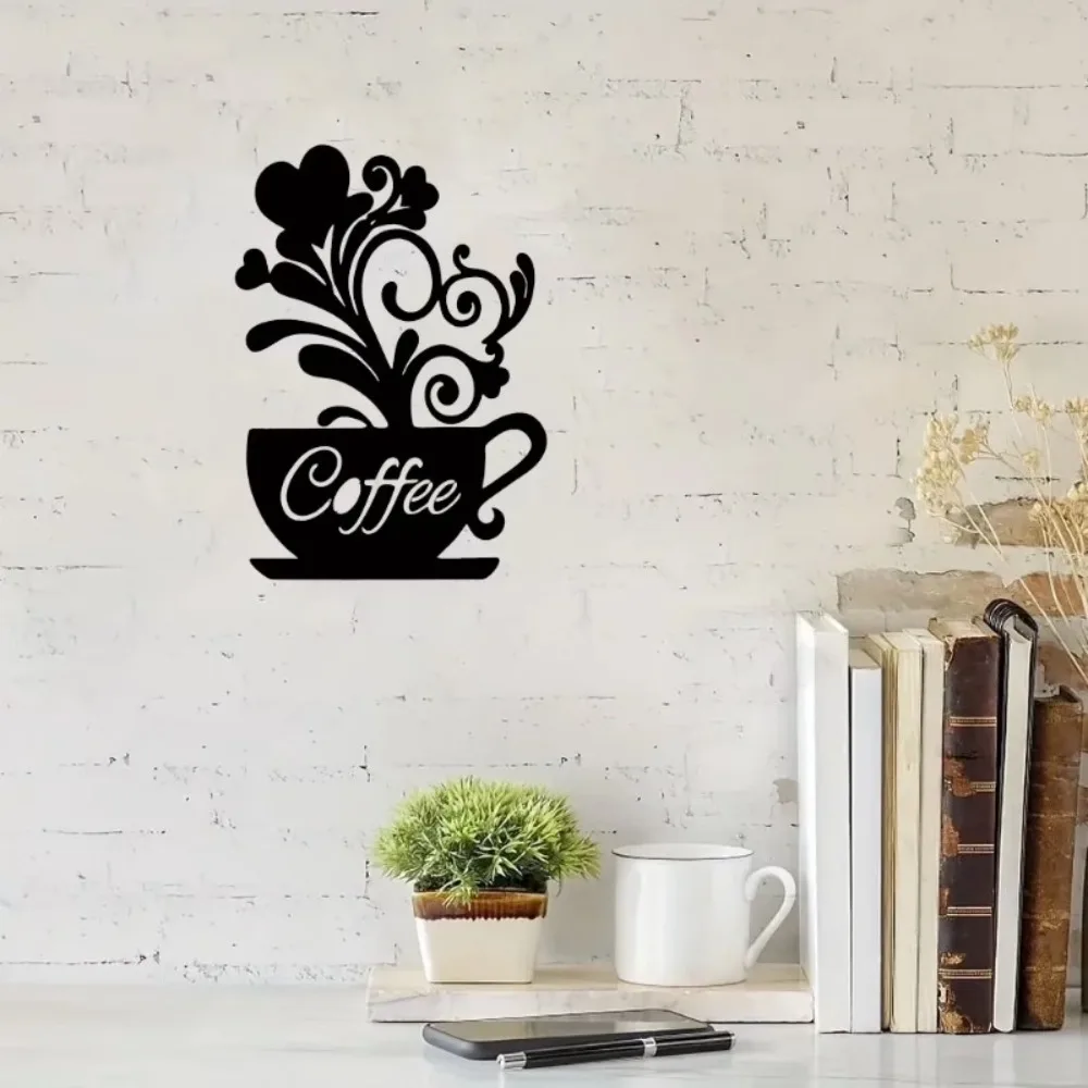 11.81in Coffee Cup Iron Wall Art, Metal Decor for Entrance, Dining Room, Classic Pattern