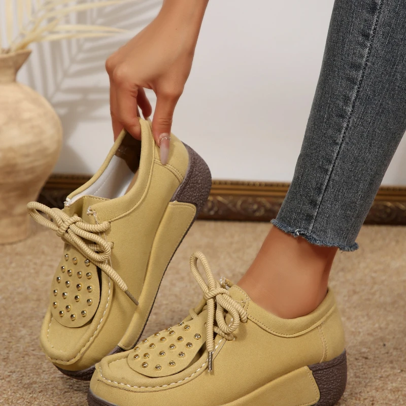 

Thick-soled, Lace-up, Color-blocked, Fashionable, Versatile, Comfortable, Anti-slip, Breathable, and Sporty Casual Women's Shoes