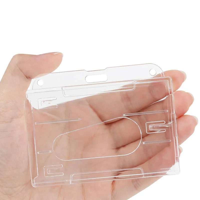 Thumb Card Case Transparent Plastic ID Tag Name Badge Holder Nurse Staff Work Card Cover Protector Bus Pass Card Sleeve