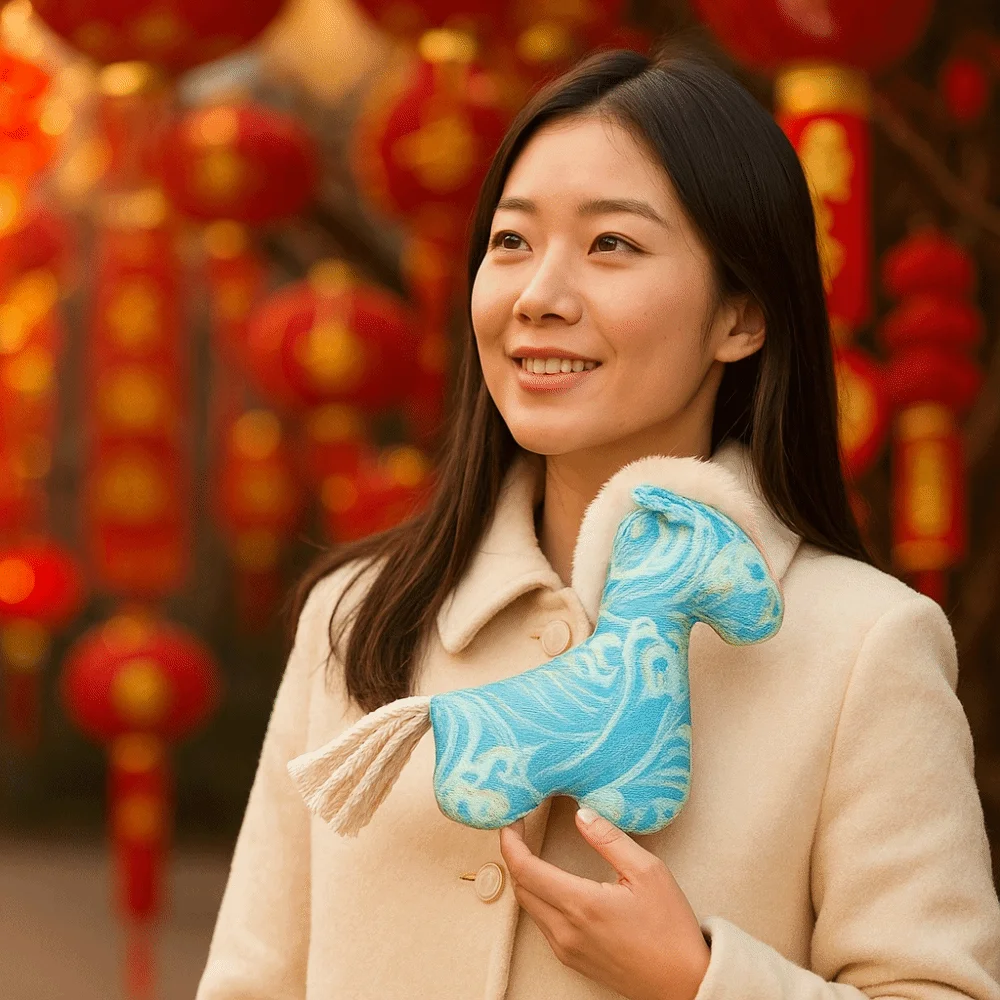 PP Cotton Stuffed Zodiac Horse Plush Dolls Simulated Bristles Chinese Style Year of The Horse Mascot Soft Mascot Doll